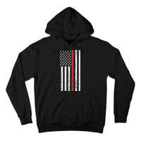 Thin RedLine Firefighter Flag Distressed Effect Tall Hoodie