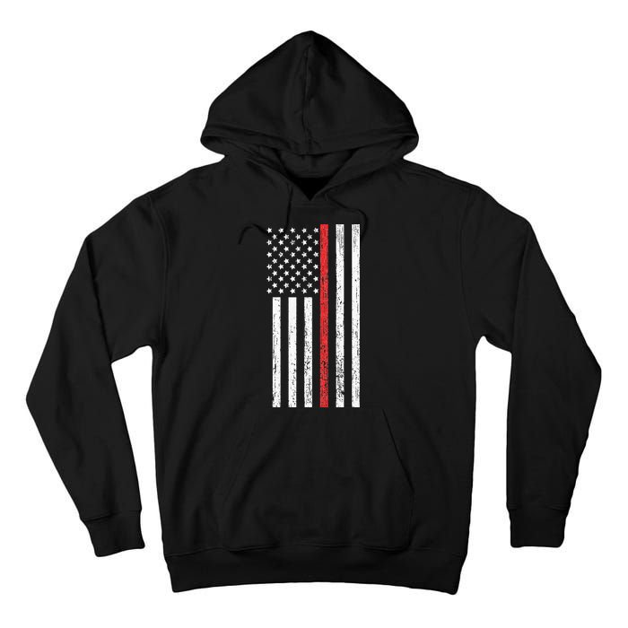 Thin RedLine Firefighter Flag Distressed Effect Tall Hoodie