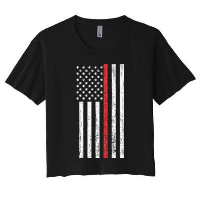 Thin RedLine Firefighter Flag Distressed Effect Crop Top