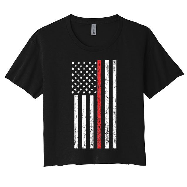 Thin RedLine Firefighter Flag Distressed Effect Crop Top