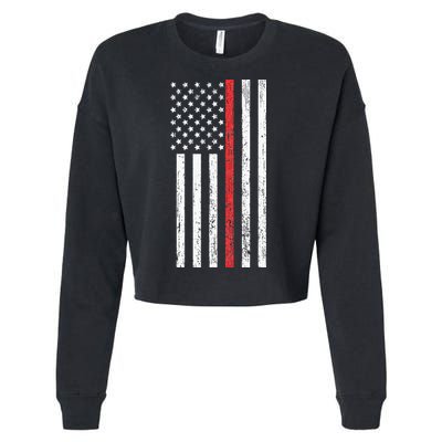 Thin RedLine Firefighter Flag Distressed Effect Cropped Pullover Crew