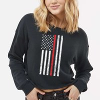 Thin RedLine Firefighter Flag Distressed Effect Cropped Pullover Crew