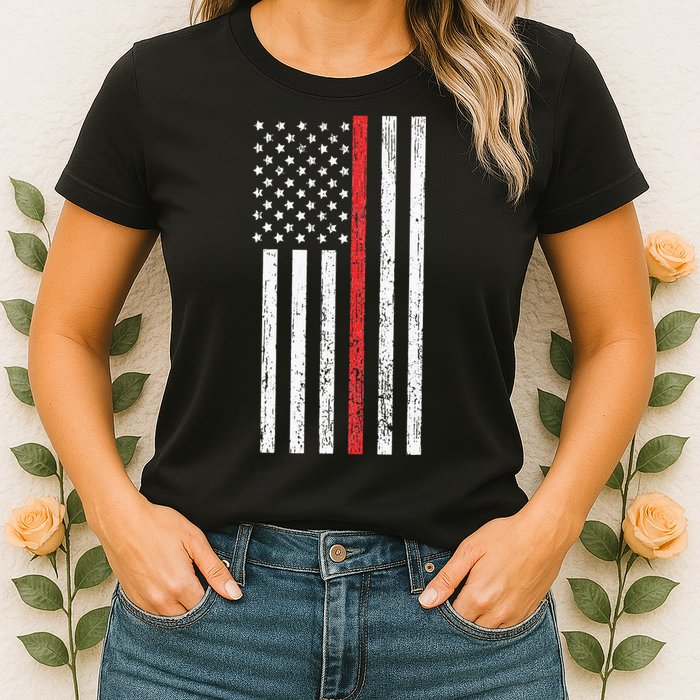 Thin RedLine Firefighter Flag Distressed Effect Womens T-Shirt