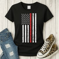 Thin RedLine Firefighter Flag Distressed Effect Womens T-Shirt