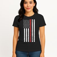 Thin RedLine Firefighter Flag Distressed Effect Womens T-Shirt