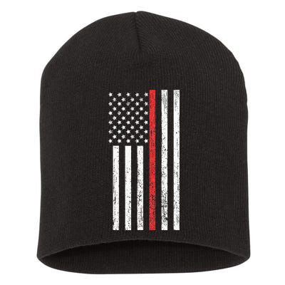 Thin RedLine Firefighter Flag Distressed Effect Short Acrylic Beanie