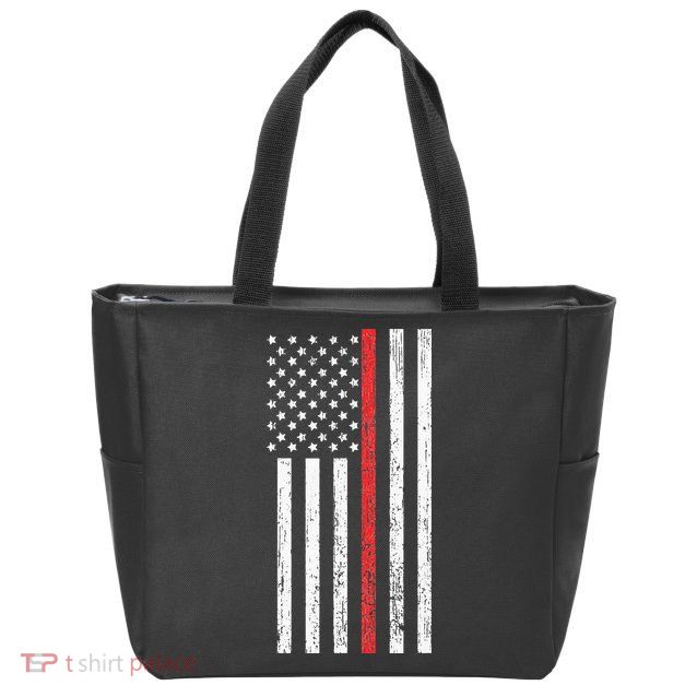 Thin RedLine Firefighter Flag Distressed Effect Zip Tote Bag