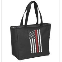 Thin RedLine Firefighter Flag Distressed Effect Zip Tote Bag
