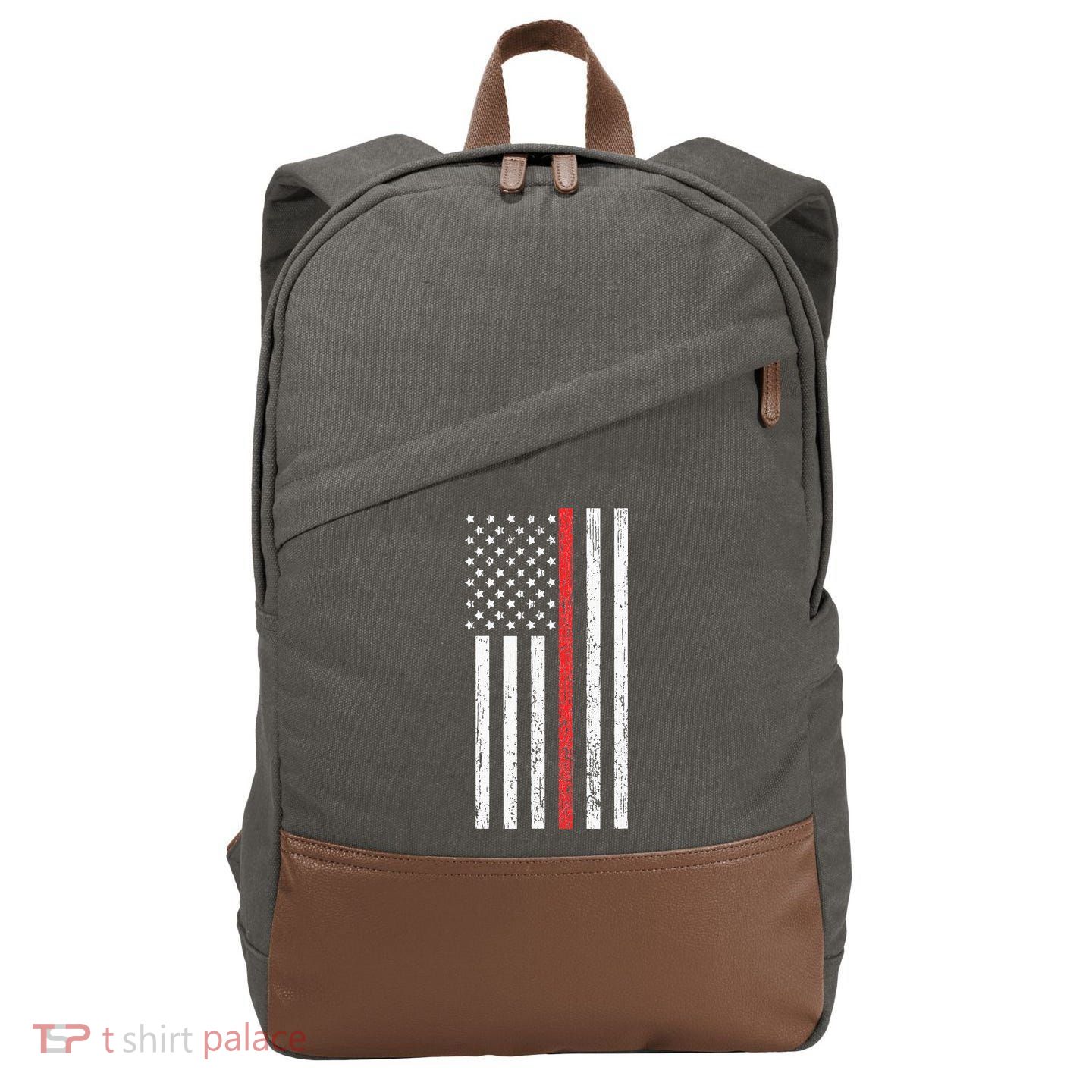 Thin RedLine Firefighter Flag Distressed Effect Cotton Canvas Backpack