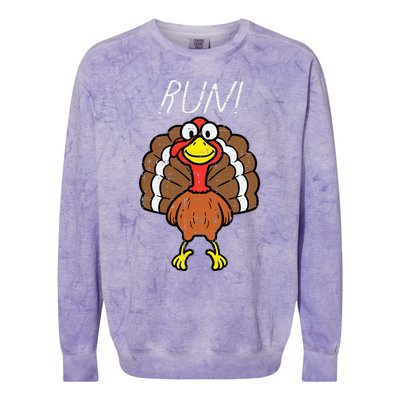 Turkey Run Funny Happy Thanksgiving Day Colorblast Crewneck Sweatshirt