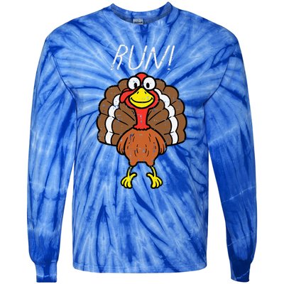 Turkey Run Funny Happy Thanksgiving Day Tie-Dye Long Sleeve Shirt