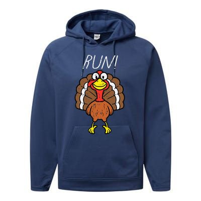 Turkey Run Funny Happy Thanksgiving Day Performance Fleece Hoodie