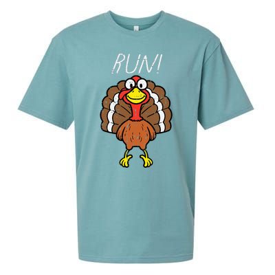 Turkey Run Funny Happy Thanksgiving Day Sueded Cloud Jersey T-Shirt