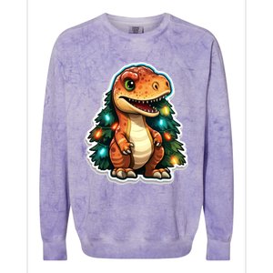 Tree Rex Funny Christmas Tree T Rex Dinosaur Santa Claus Hat Cool Gift Colorblast Crewneck Sweatshirt