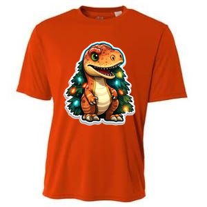 Tree Rex Funny Christmas Tree T Rex Dinosaur Santa Claus Hat Cool Gift Cooling Performance Crew T-Shirt