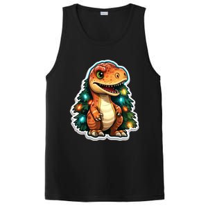 Tree Rex Funny Christmas Tree T Rex Dinosaur Santa Claus Hat Cool Gift PosiCharge Competitor Tank