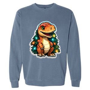 Tree Rex Funny Christmas Tree T Rex Dinosaur Santa Claus Hat Cool Gift Garment-Dyed Sweatshirt