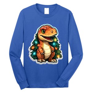 Tree Rex Funny Christmas Tree T Rex Dinosaur Santa Claus Hat Cool Gift Long Sleeve Shirt