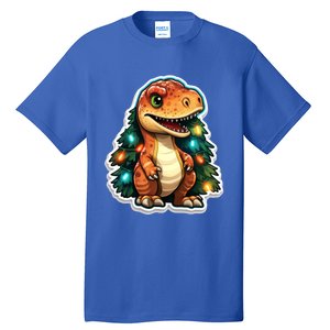 Tree Rex Funny Christmas Tree T Rex Dinosaur Santa Claus Hat Cool Gift Tall T-Shirt