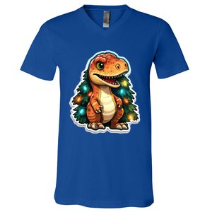 Tree Rex Funny Christmas Tree T Rex Dinosaur Santa Claus Hat Cool Gift V-Neck T-Shirt