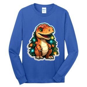 Tree Rex Funny Christmas Tree T Rex Dinosaur Santa Claus Hat Cool Gift Tall Long Sleeve T-Shirt