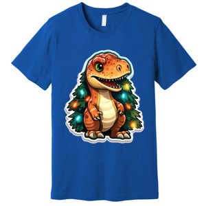 Tree Rex Funny Christmas Tree T Rex Dinosaur Santa Claus Hat Cool Gift Premium T-Shirt