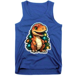 Tree Rex Funny Christmas Tree T Rex Dinosaur Santa Claus Hat Cool Gift Tank Top