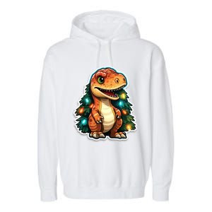 Tree Rex Funny Christmas Tree T Rex Dinosaur Santa Claus Hat Cool Gift Garment-Dyed Fleece Hoodie