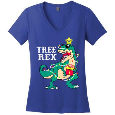 Tree Rex Funny Christmas Tree Dinosaur Pajamas Cool Gift Women's V-Neck T-Shirt