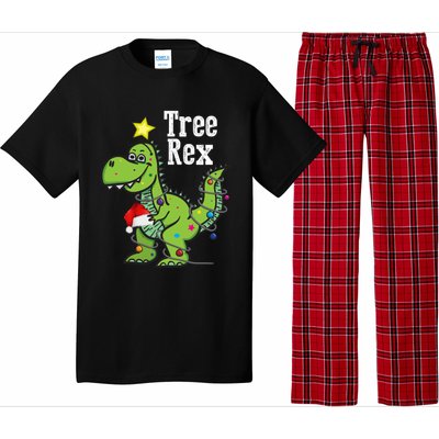 Tree Rex Funny Christmas Tree Santa Dino Holiday Costume Funny Gift Pajama Set