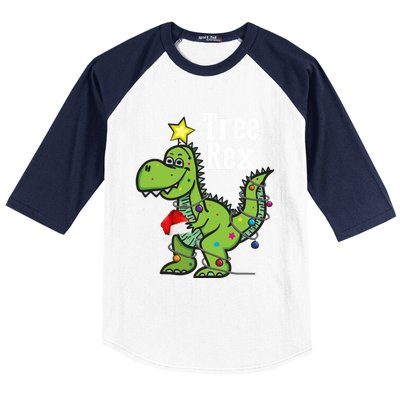 Tree Rex Funny Christmas Tree Santa Dino Holiday Costume Funny Gift Baseball Sleeve Shirt