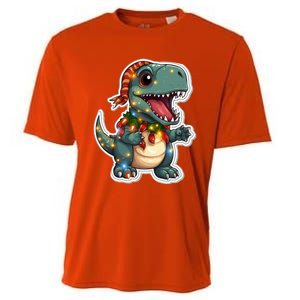 Tree Rex Funny Christmas Tree T Rex Dinosaur Santa Claus Hat Cool Gift Cooling Performance Crew T-Shirt