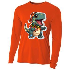 Tree Rex Funny Christmas Tree T Rex Dinosaur Santa Claus Hat Cool Gift Cooling Performance Long Sleeve Crew