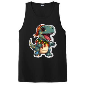 Tree Rex Funny Christmas Tree T Rex Dinosaur Santa Claus Hat Cool Gift PosiCharge Competitor Tank