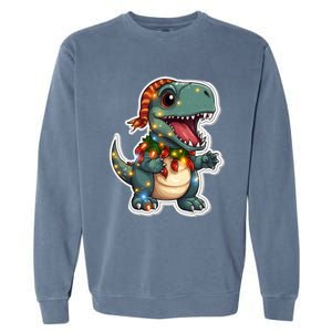 Tree Rex Funny Christmas Tree T Rex Dinosaur Santa Claus Hat Cool Gift Garment-Dyed Sweatshirt