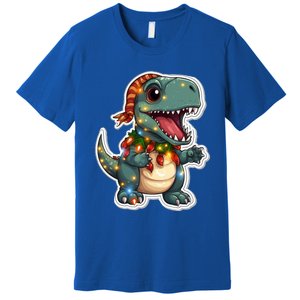 Tree Rex Funny Christmas Tree T Rex Dinosaur Santa Claus Hat Cool Gift Premium T-Shirt