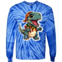 Tree Rex Funny Christmas Tree T Rex Dinosaur Santa Claus Hat Cool Gift Tie-Dye Long Sleeve Shirt