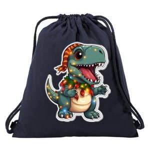 Tree Rex Funny Christmas Tree T Rex Dinosaur Santa Claus Hat Cool Gift Drawstring Bag