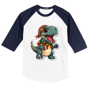 Tree Rex Funny Christmas Tree T Rex Dinosaur Santa Claus Hat Cool Gift Baseball Sleeve Shirt