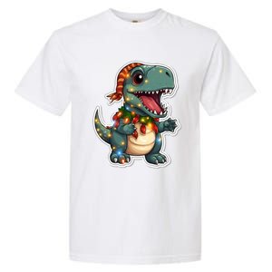 Tree Rex Funny Christmas Tree T Rex Dinosaur Santa Claus Hat Cool Gift Garment-Dyed Heavyweight T-Shirt