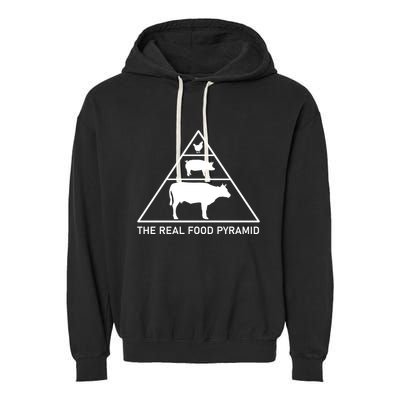 The Real Food Pyramid Beef Pork Chicken Garment-Dyed Fleece Hoodie