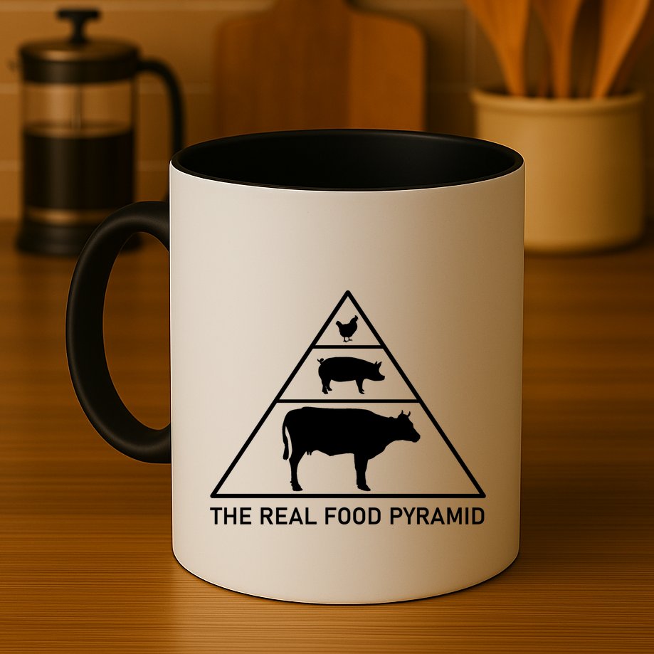 The Real Food Pyramid Beef Pork Chicken Mug