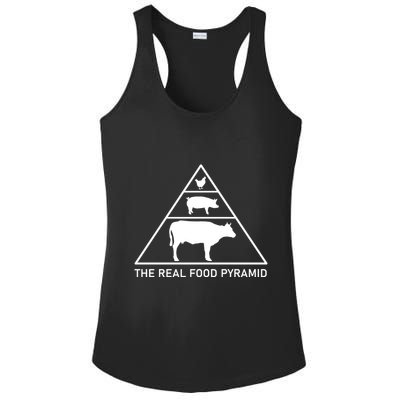 The Real Food Pyramid Beef Pork Chicken Ladies PosiCharge Competitor Racerback Tank
