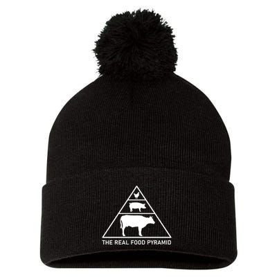 The Real Food Pyramid Beef Pork Chicken Pom Pom 12in Knit Beanie
