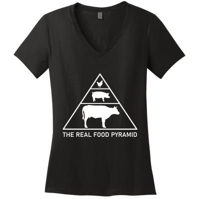 The Real Food Pyramid Beef Pork Chicken Women's V-Neck T-Shirt