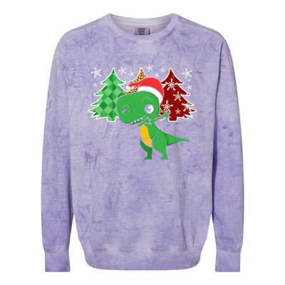 Tree Rex Funny Dinosaur Christmas Santa Hat Xmas Tree Gift Colorblast Crewneck Sweatshirt