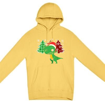 Tree Rex Funny Dinosaur Christmas Santa Hat Xmas Tree Gift Premium Pullover Hoodie