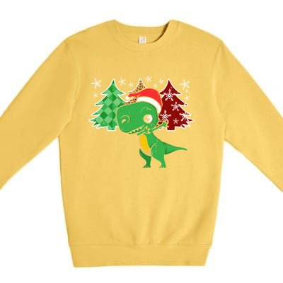 Tree Rex Funny Dinosaur Christmas Santa Hat Xmas Tree Gift Premium Crewneck Sweatshirt