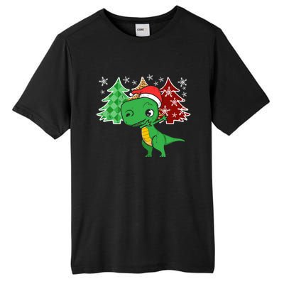 Tree Rex Funny Dinosaur Christmas Santa Hat Xmas Tree Gift Tall Fusion ChromaSoft Performance T-Shirt