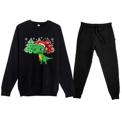 Tree Rex Funny Dinosaur Christmas Santa Hat Xmas Tree Gift Premium Crewneck Sweatsuit Set